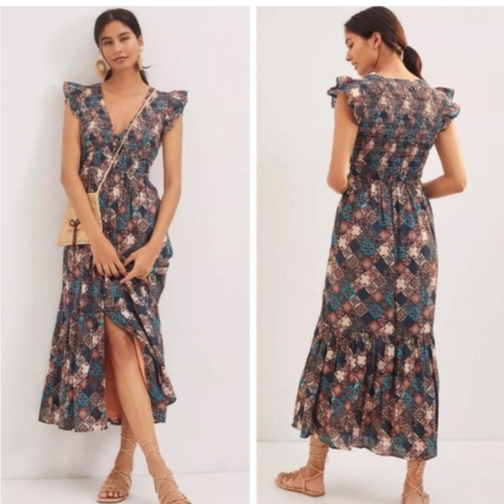 COPY - Anthropologie Peregrine smocked ruffled maxi